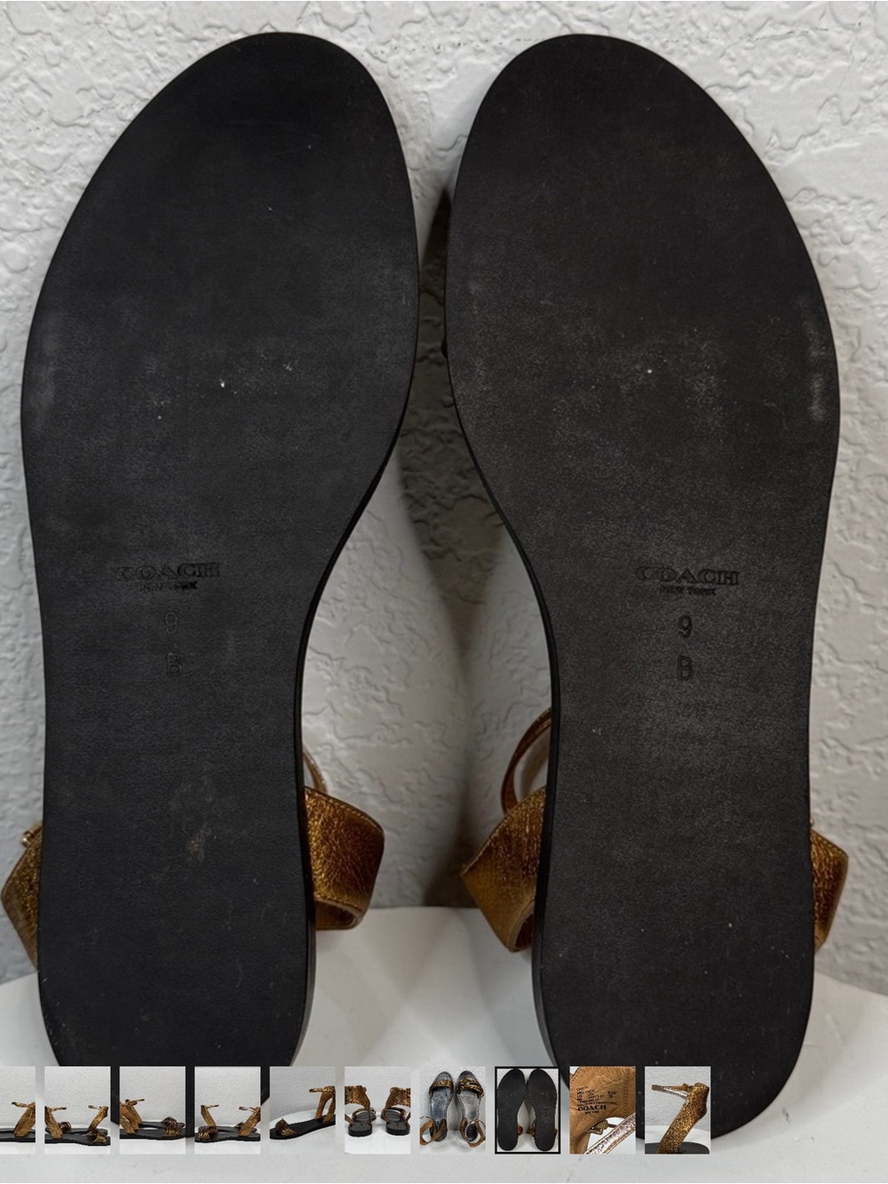 COACH VINTAGE MELYNDA BRONZE METALLIC LEATHER STRAPPY SANDALS ANKLE STRAP SIZE 9 - Picture 8 of 10